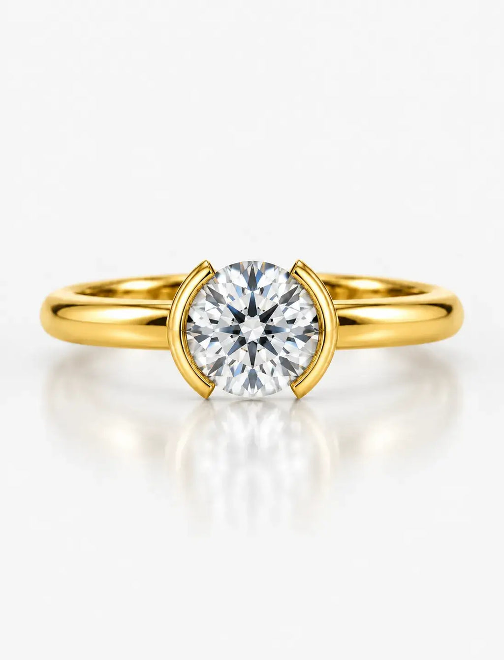 Round Solitaire Diamond Ring Half Bezel Set IGI Certified Lab Grown Engagement Ring in 18K Yellow Gold