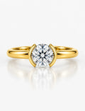Round Solitaire Diamond Ring Half Bezel Set IGI Certified Lab Grown Engagement Ring in 18K Yellow Gold