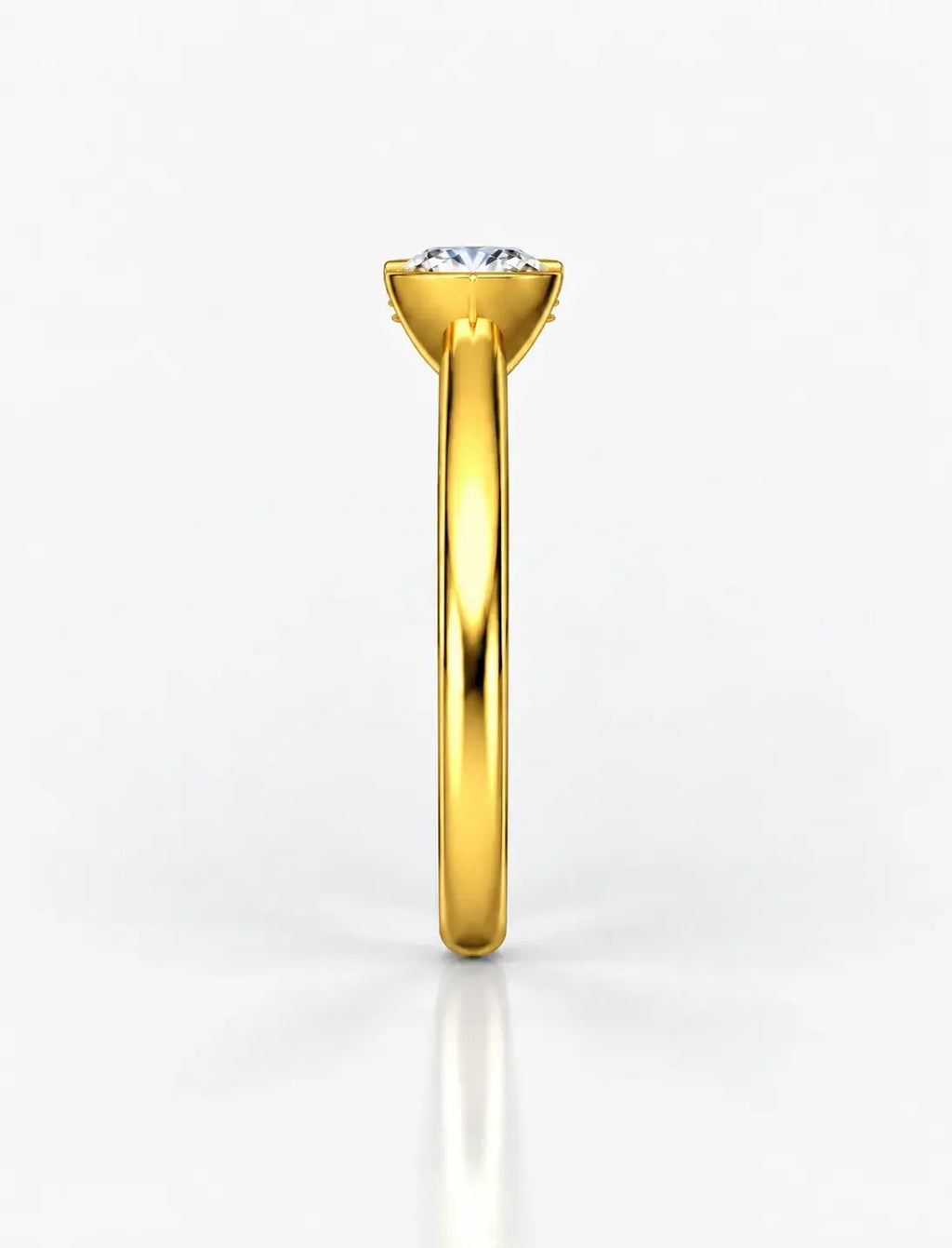 Round Solitaire Diamond Ring Half Bezel Set IGI Certified Lab Grown Engagement Ring in 18K Yellow Gold