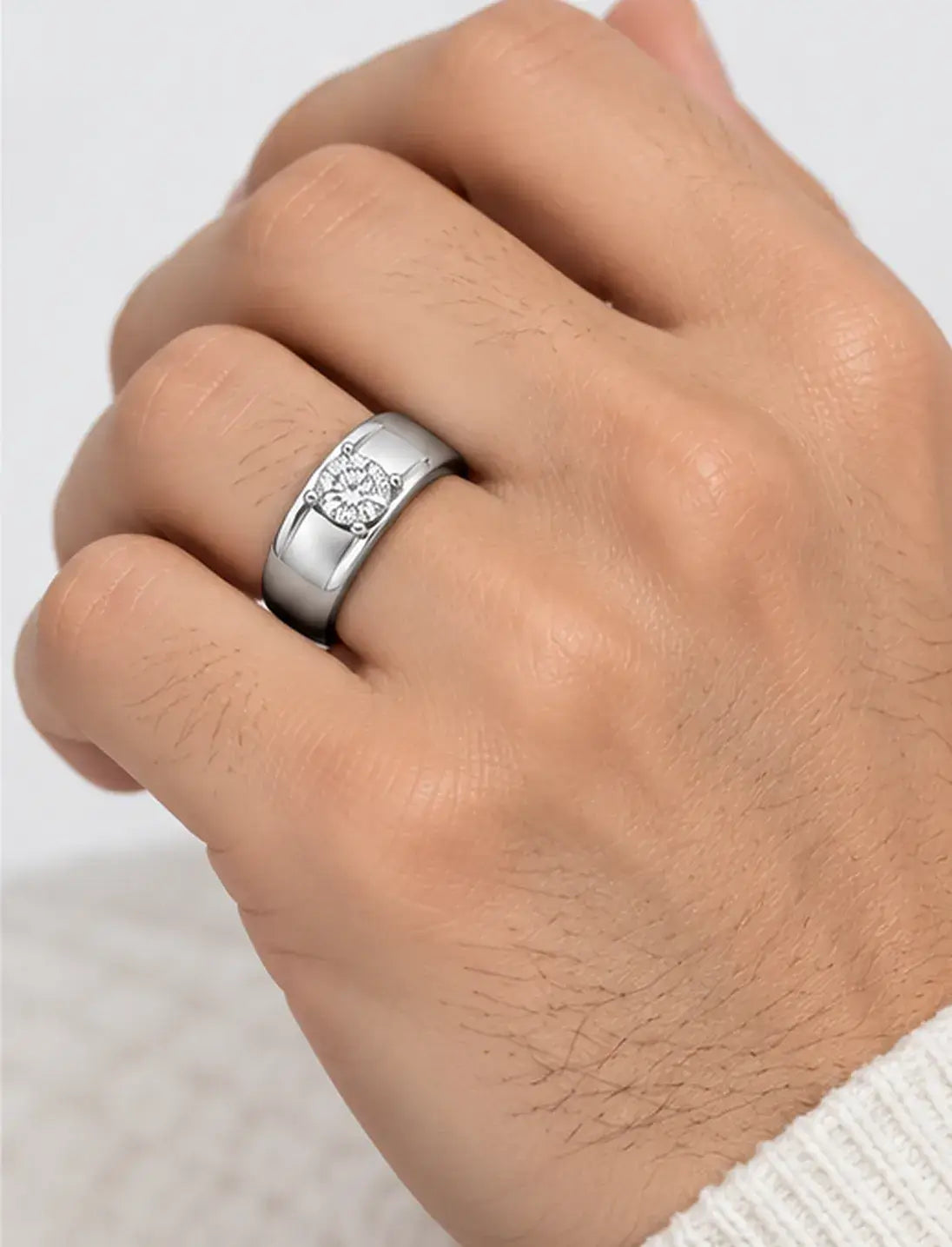 Round Diamond Solitaire Ring IGI Certified Lab Grown D/VS 1.00Ct Single Diamond Mens Engagement Ring in 18K White Gold