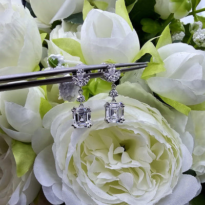 Last Piece ! Certified 3.65Ct D/VVS Asscher & Multi Diamond Dangle Drop Earrings in 18k White Gold