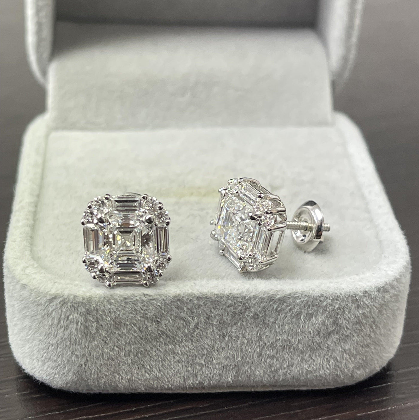 Last Piece ! Certified D/VS 4.00Ct Asscher Diamond Cluster Earring in 18k White Gold 4.30 Grams