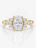 Oval Diamond Engagement Ring with Marquise & Round Diamond Cluster Ring IGI Lab Grown in 18K Yellow Gold