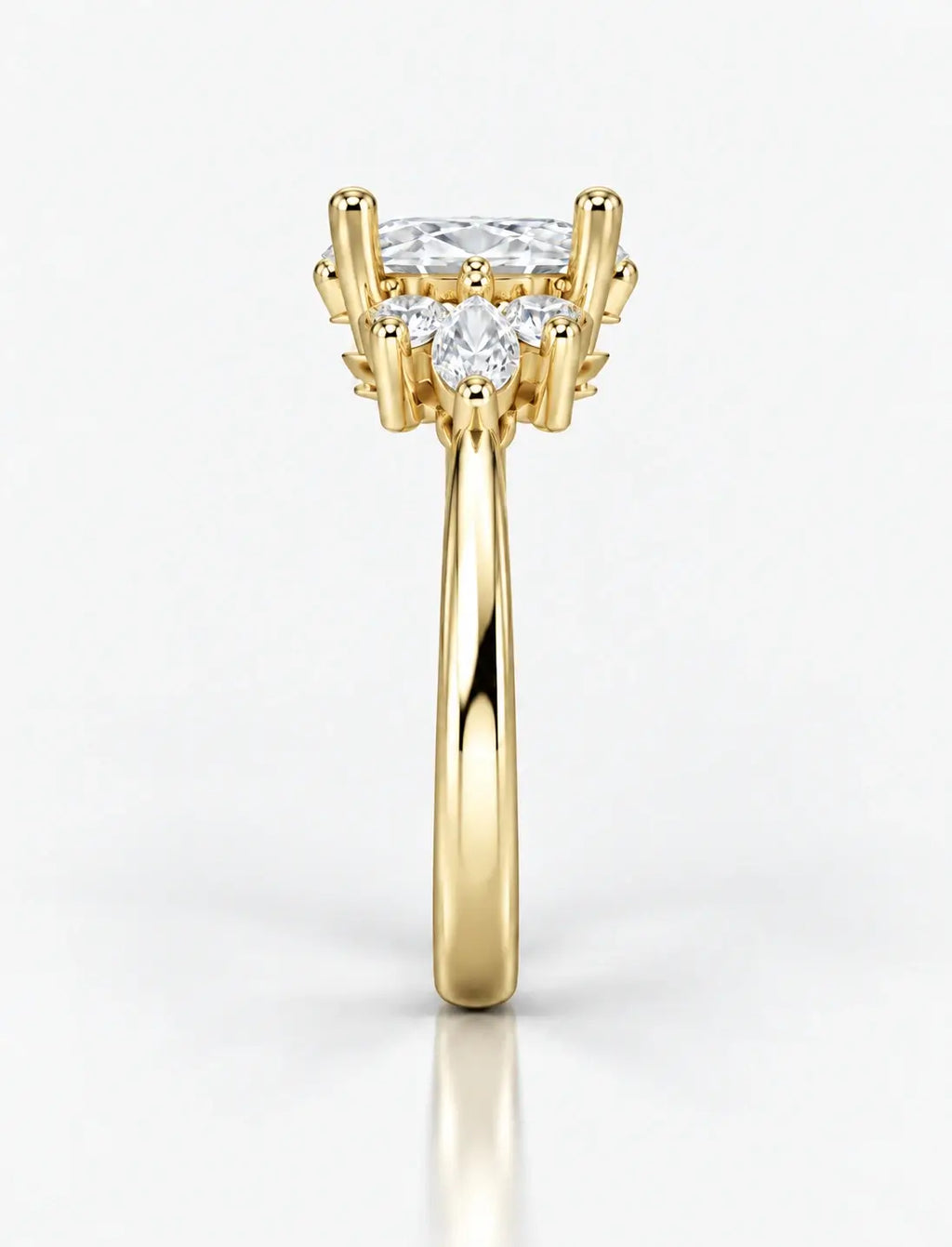Oval Diamond Engagement Ring with Marquise & Round Diamond Cluster Ring IGI Lab Grown in 18K Yellow Gold