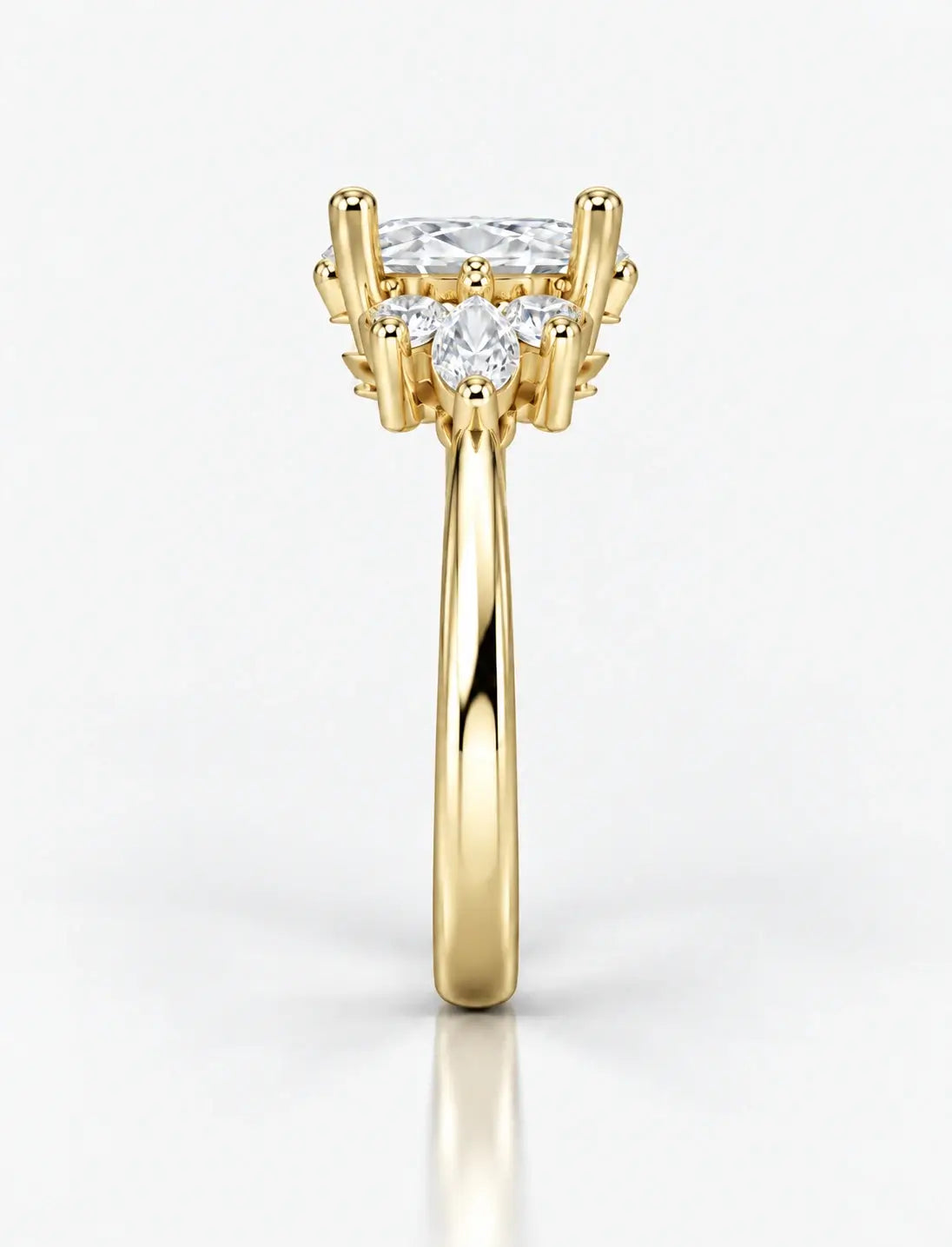 Oval Diamond Engagement Ring with Marquise & Round Diamond Cluster Ring IGI Lab Grown in 18K Yellow Gold