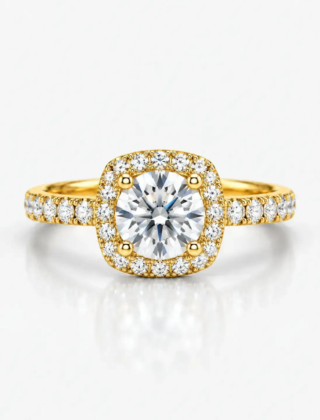 Round Diamond Engagement Ring Halo Set Diamond Solitaire with side Ring IGI Lab Grown in 18K Yellow Gold