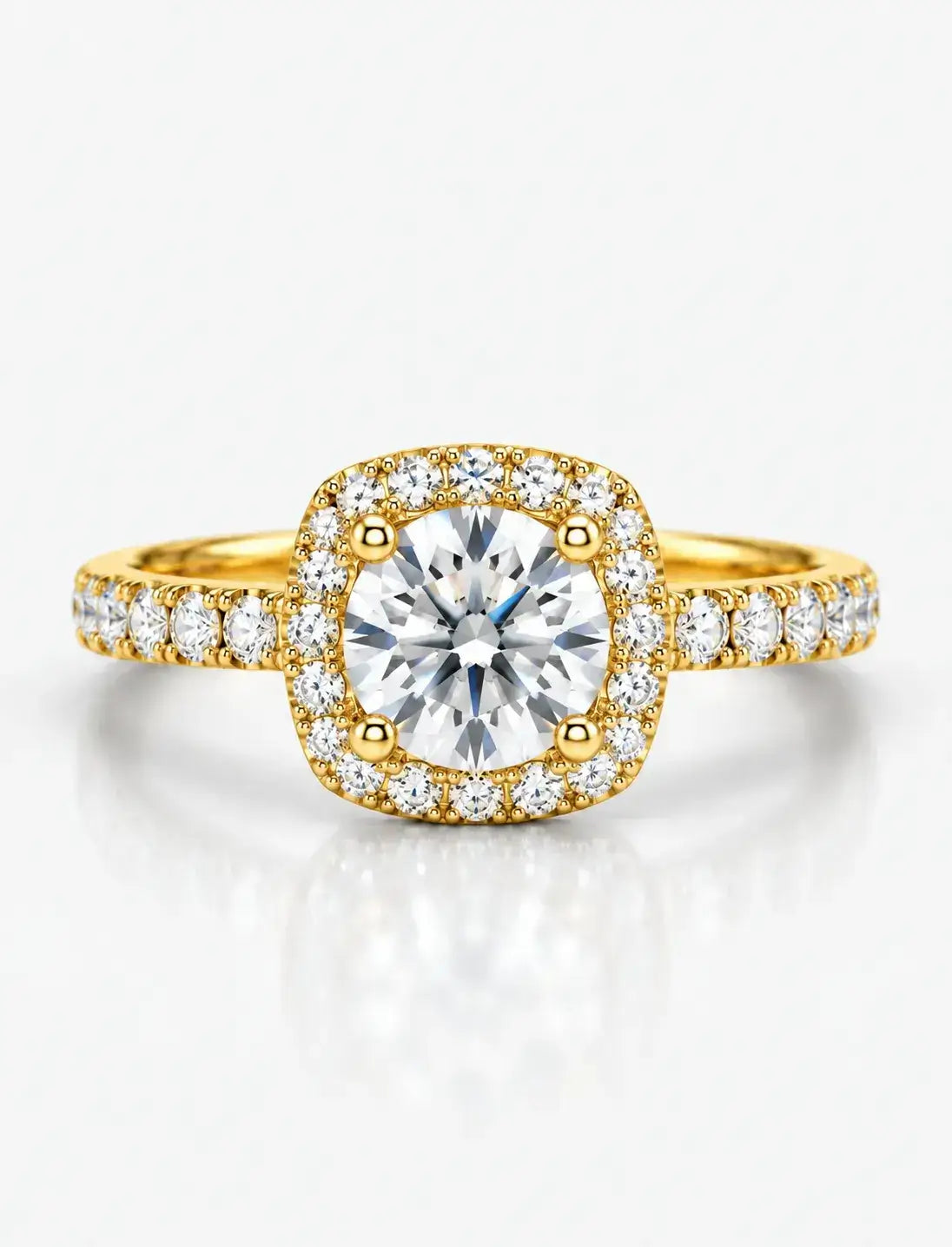 Round Diamond Engagement Ring Halo Set Diamond Solitaire with side Ring IGI Lab Grown in 18K Yellow Gold