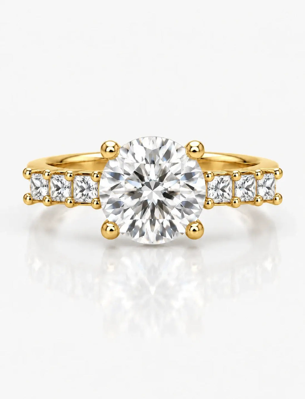 Lab Grown Diamond IGI Certified Round & Princess Cut Diamond Claw Set Engagement Ring 18K Yellow Gold
