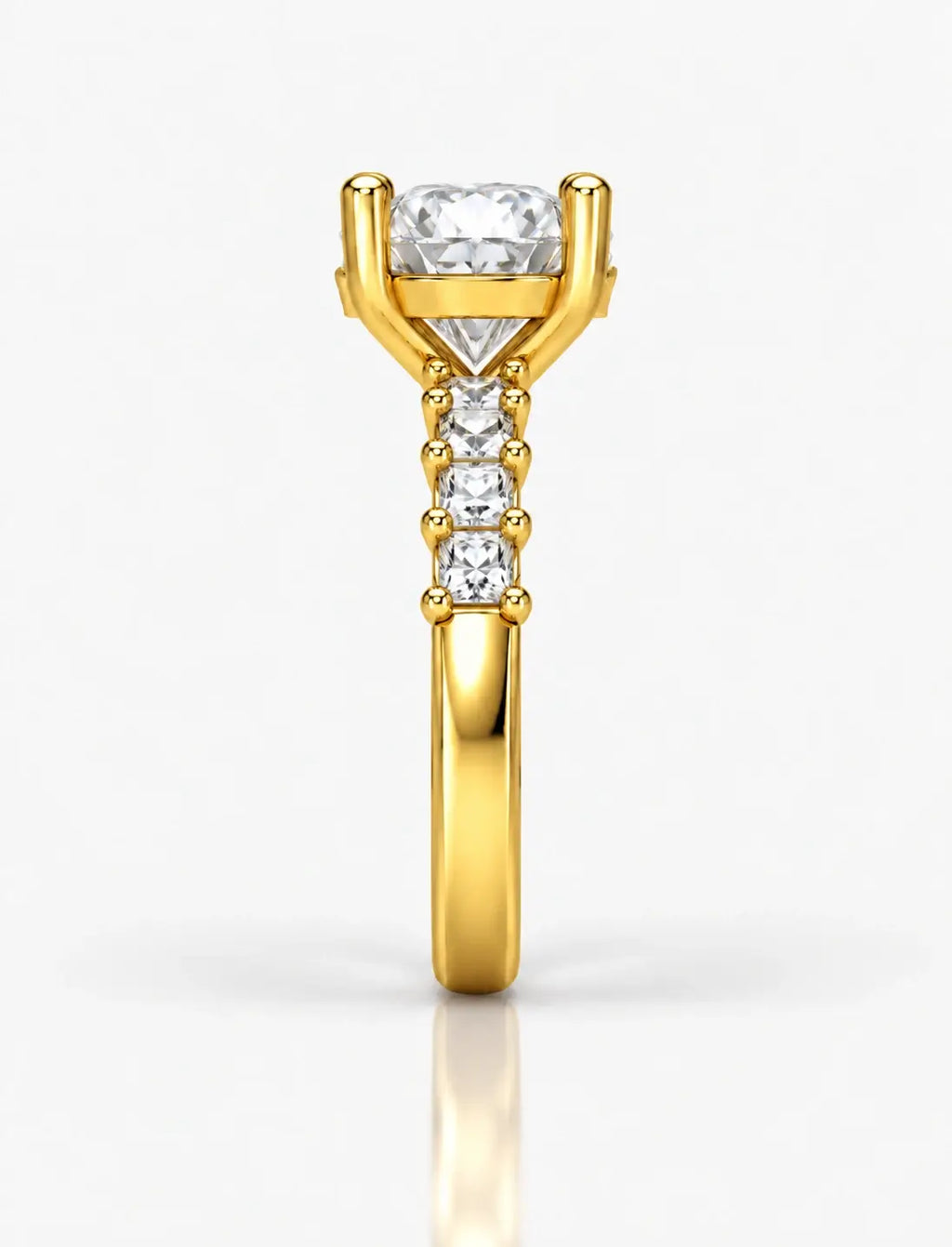 Lab Grown Diamond IGI Certified Round & Princess Cut Diamond Claw Set Engagement Ring 18K Yellow Gold