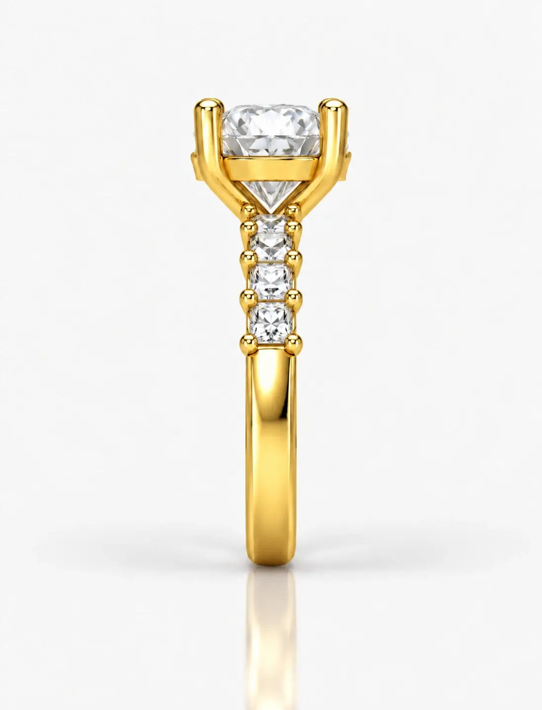 Lab Grown Diamond IGI Certified Round & Princess Cut Diamond Claw Set Engagement Ring 18K Yellow Gold