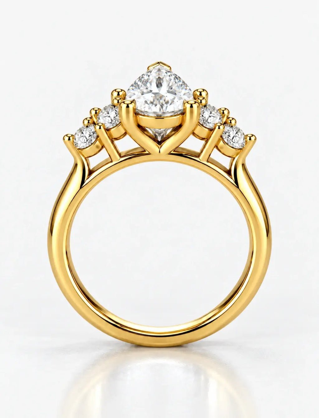 Lab Grown Diamond IGI Certified Pear Cut & Round Cut Diamond Claw Set Engagement Ring 18K Yellow Gold