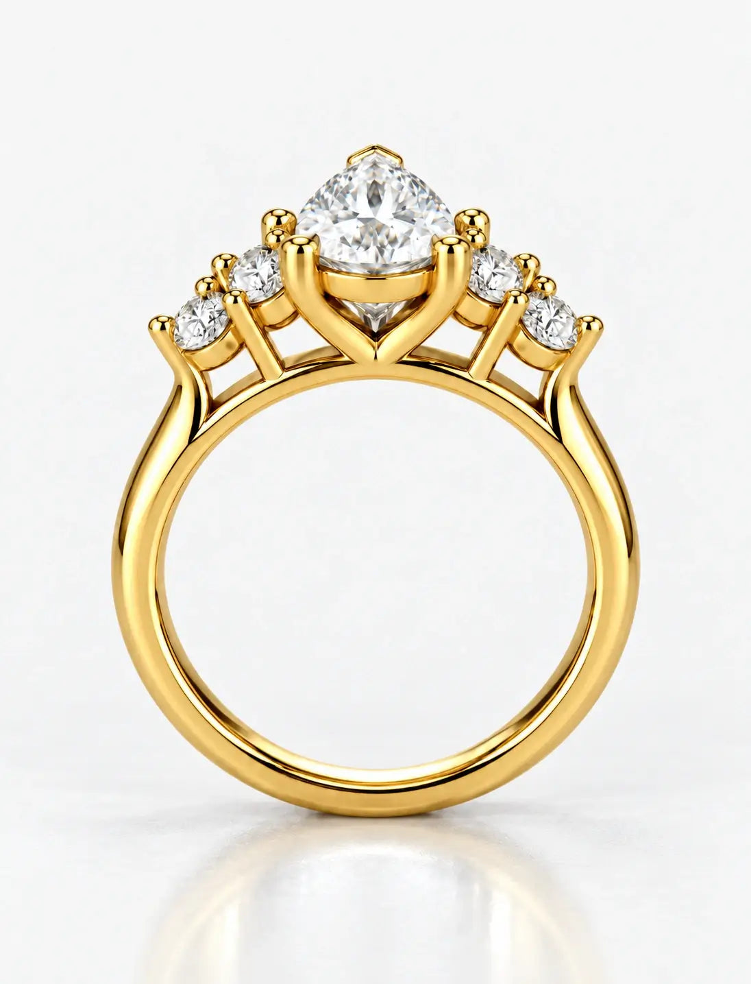 Lab Grown Diamond IGI Certified Pear Cut & Round Cut Diamond Claw Set Engagement Ring 18K Yellow Gold