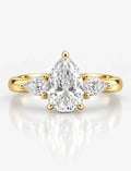 Lab Grown Diamond IGI Certified Pear Cut Trilogy Diamond Claw Set Engagement Ring 18K Yellow Gold