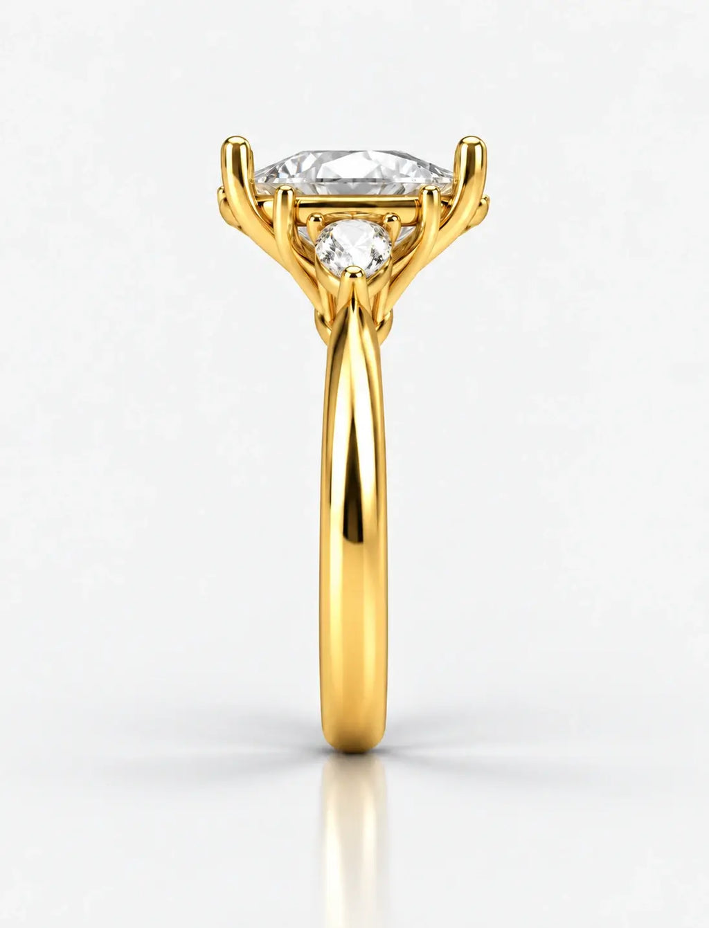 Lab Grown Diamond IGI Certified Pear Cut Trilogy Diamond Claw Set Engagement Ring 18K Yellow Gold