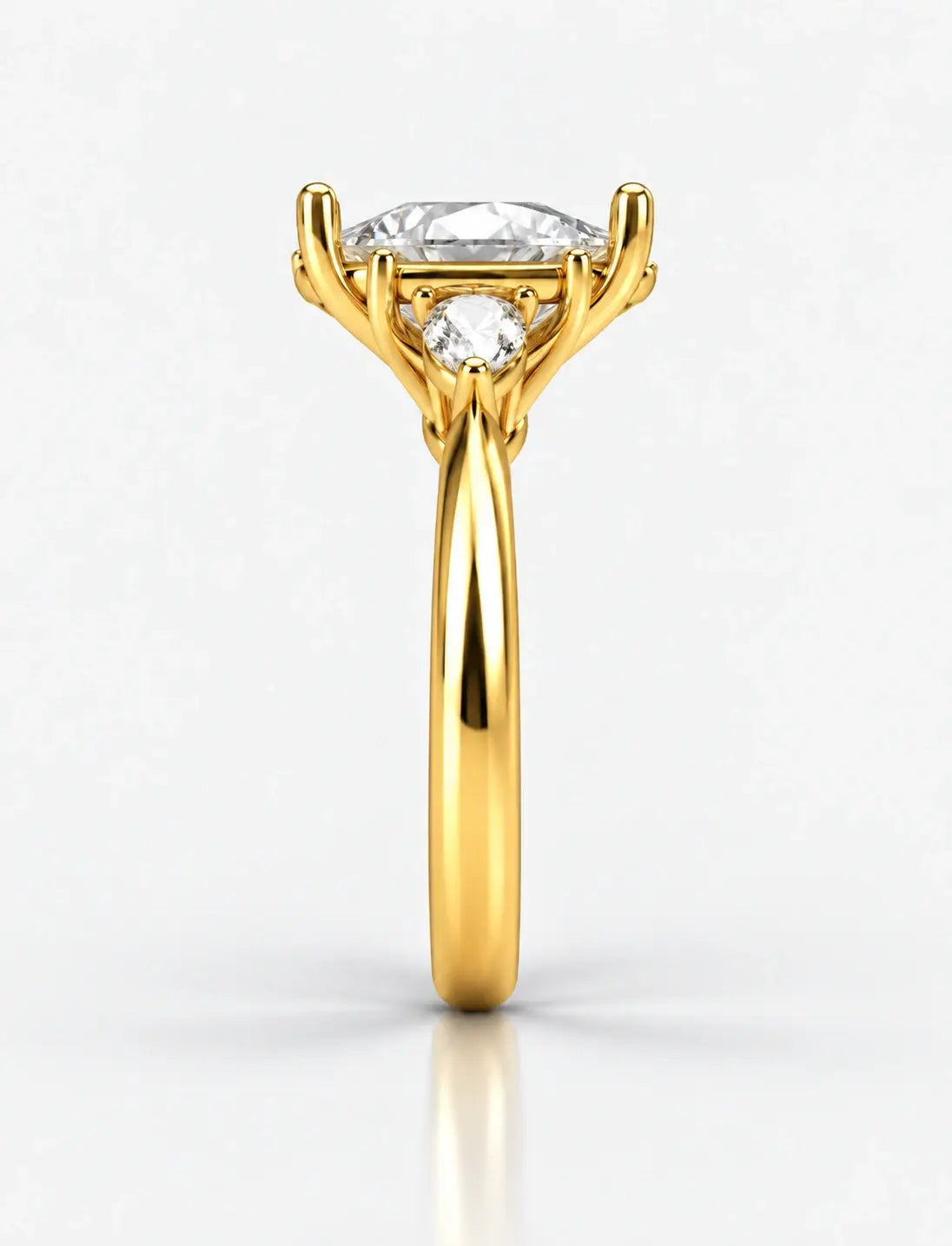Lab Grown Diamond IGI Certified Pear Cut Trilogy Diamond Claw Set Engagement Ring 18K Yellow Gold