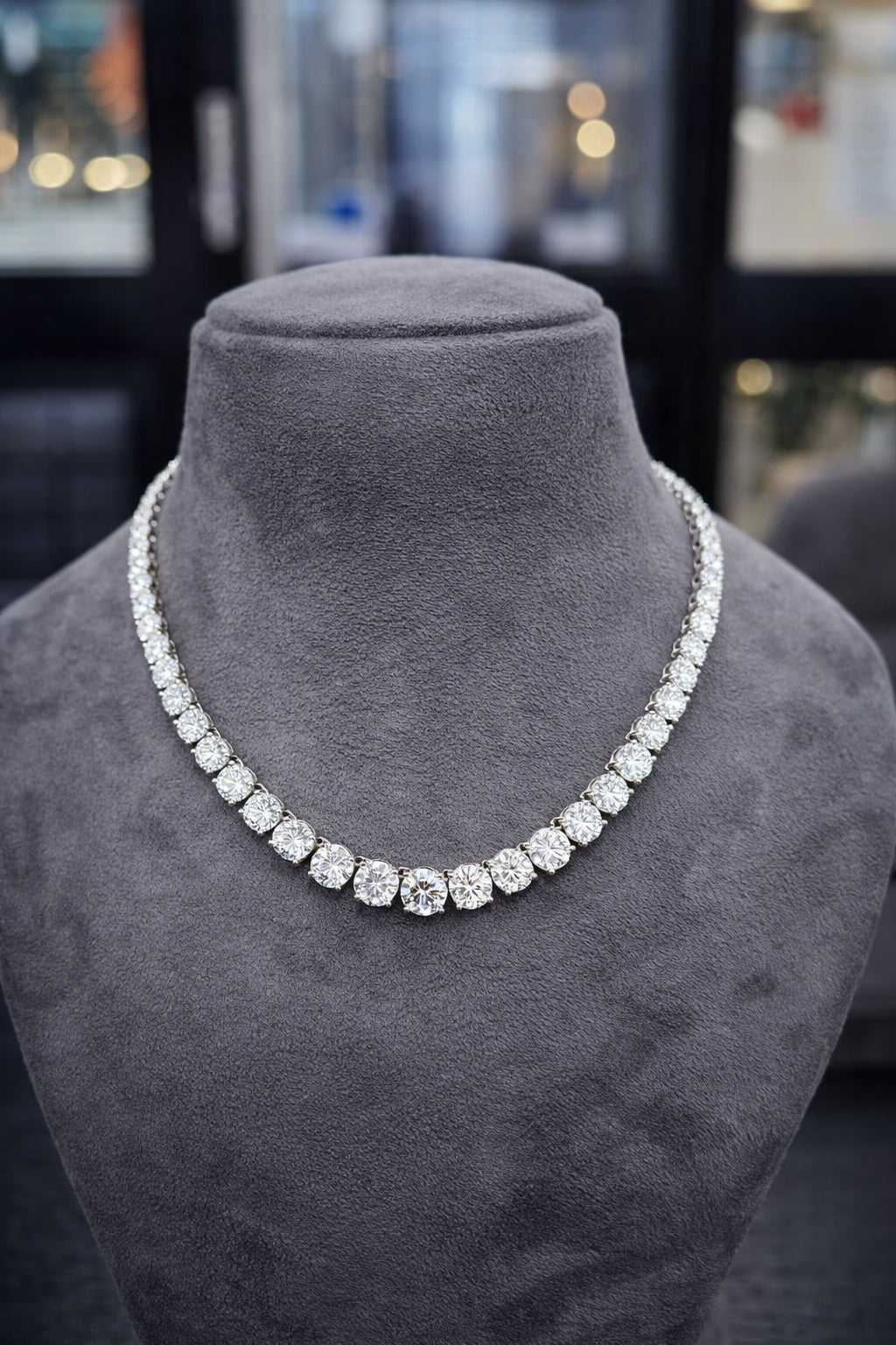 Ready to Ship 50.00Ct D/VS Round Lab Diamond Graduated Tennis Necklace in 18k White Gold