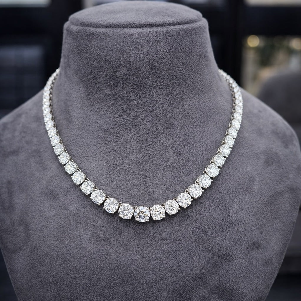 Ready to Ship 50.00Ct D/VS Round Lab Diamond Graduated Tennis Necklace in 18k White Gold