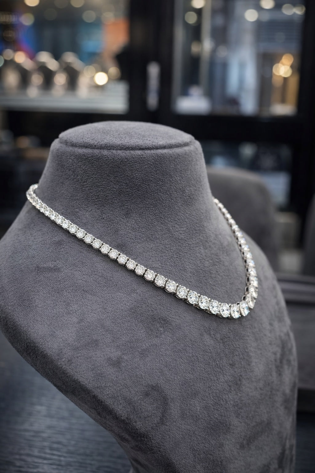 Ready to Ship 50.00Ct D/VS Round Lab Diamond Graduated Tennis Necklace in 18k White Gold