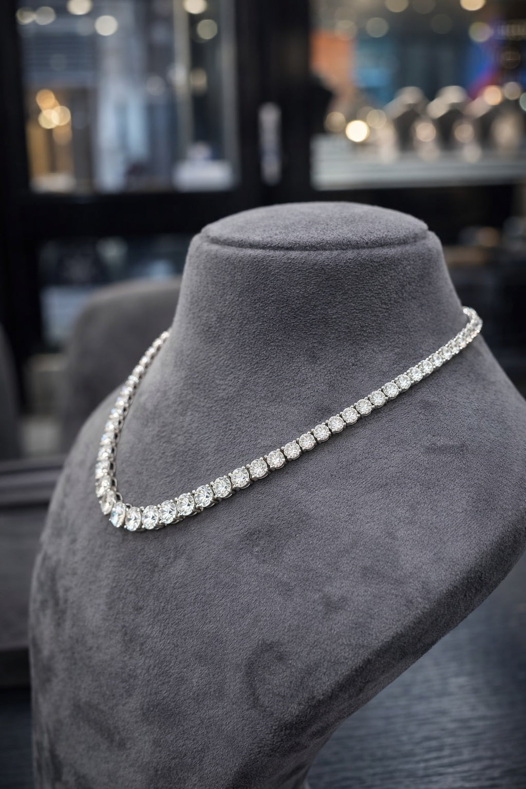 Ready to Ship 50.00Ct D/VS Round Lab Diamond Graduated Tennis Necklace in 18k White Gold