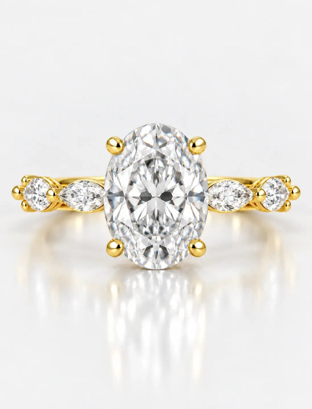 IGI Certified Lab Grown Oval Cut Diamond with Marquise Diamond Engagement Ring in 18K Yellow Gold