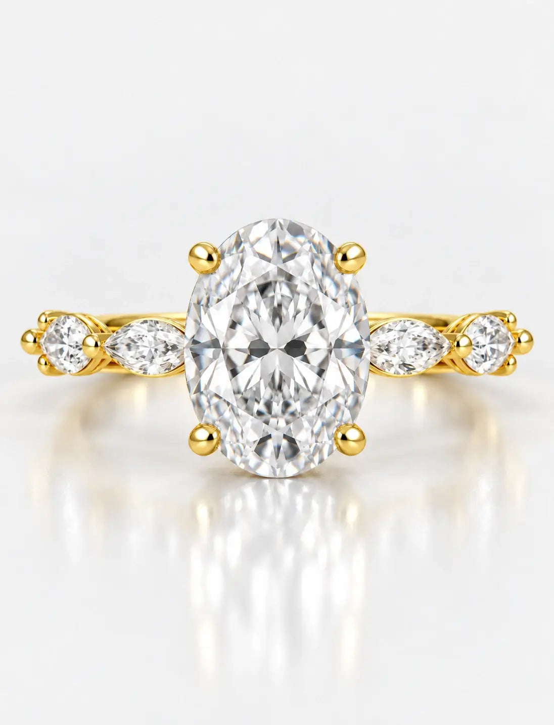 IGI Certified Lab Grown Oval Cut Diamond with Marquise Diamond Engagement Ring in 18K Yellow Gold