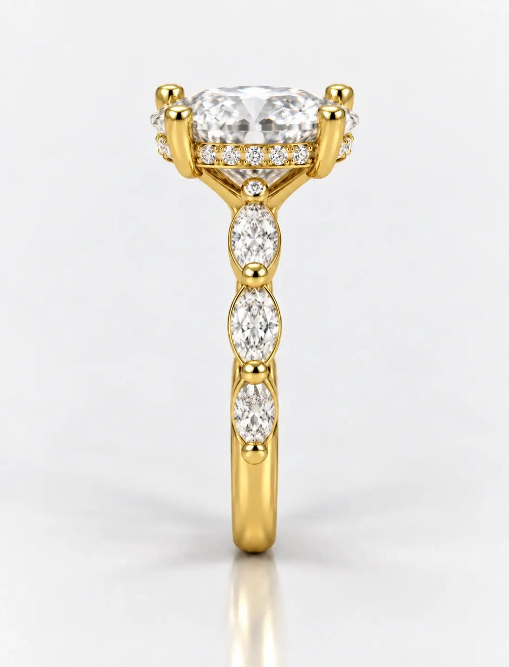 IGI Certified Lab Grown Oval Cut Diamond with Marquise Diamond Engagement Ring in 18K Yellow Gold