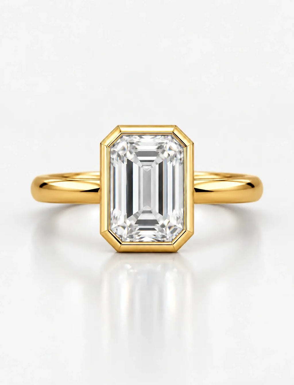 IGI Certified Emerald E/VS1 Diamond Engagement Ring 18k Yellow Gold Labgrown 2.70Ct Bezel Set Solitaire