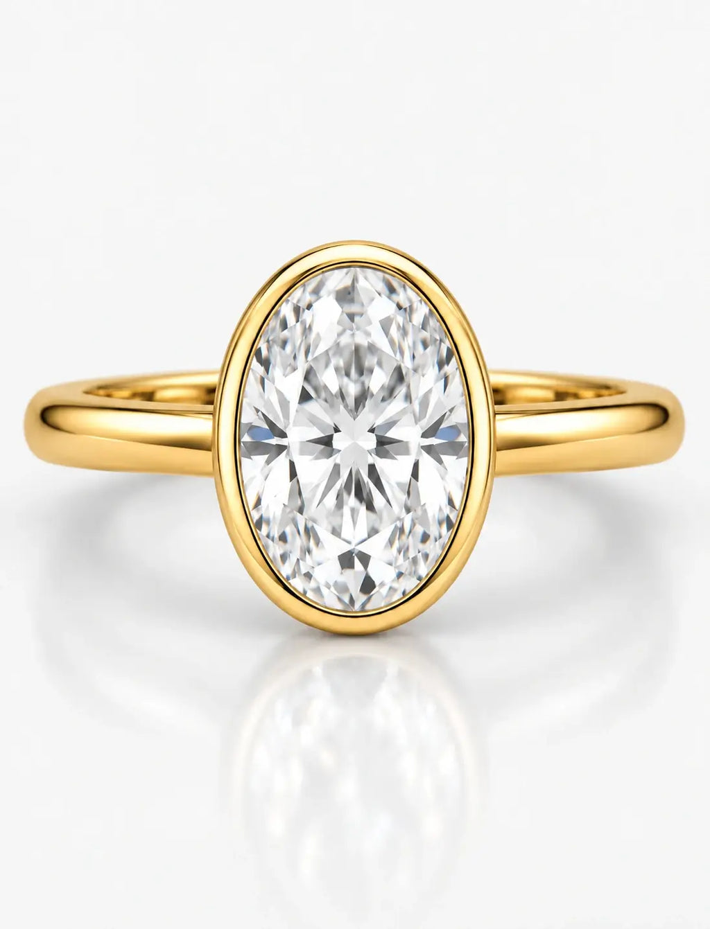 IGI Certified Lab Grown 2.00Ct Oval Diamond Bezel Set Solitaire Engagement Ring in 18k Yellow Gold