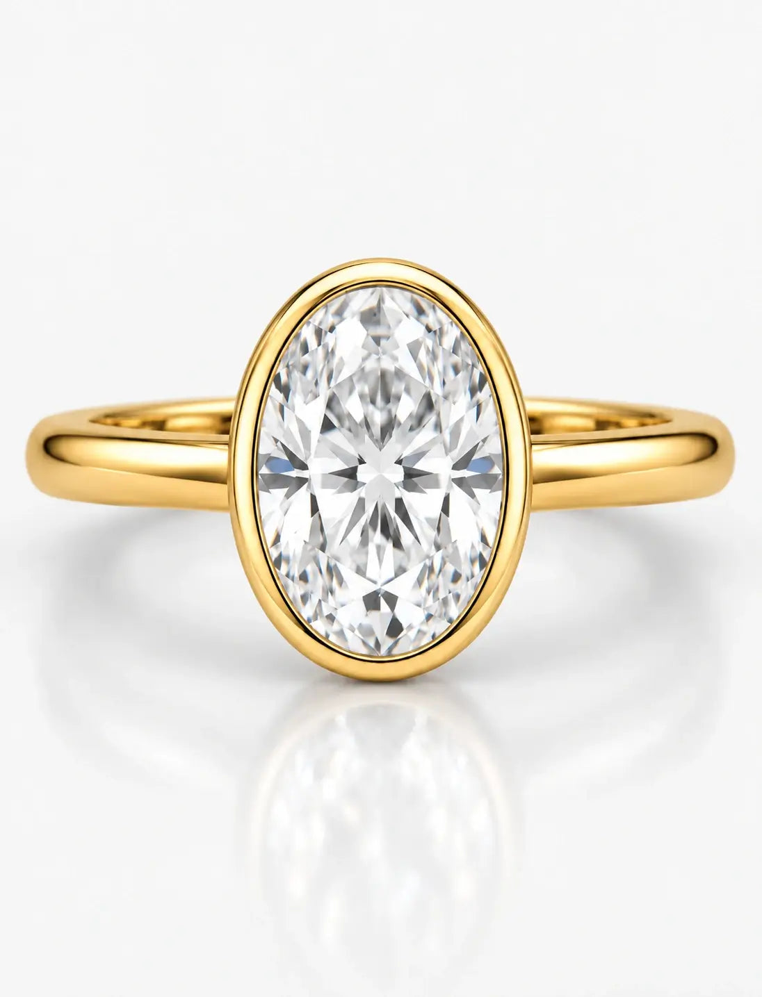 IGI Certified Lab Grown 2.00Ct Oval Diamond Bezel Set Solitaire Engagement Ring in 18k Yellow Gold