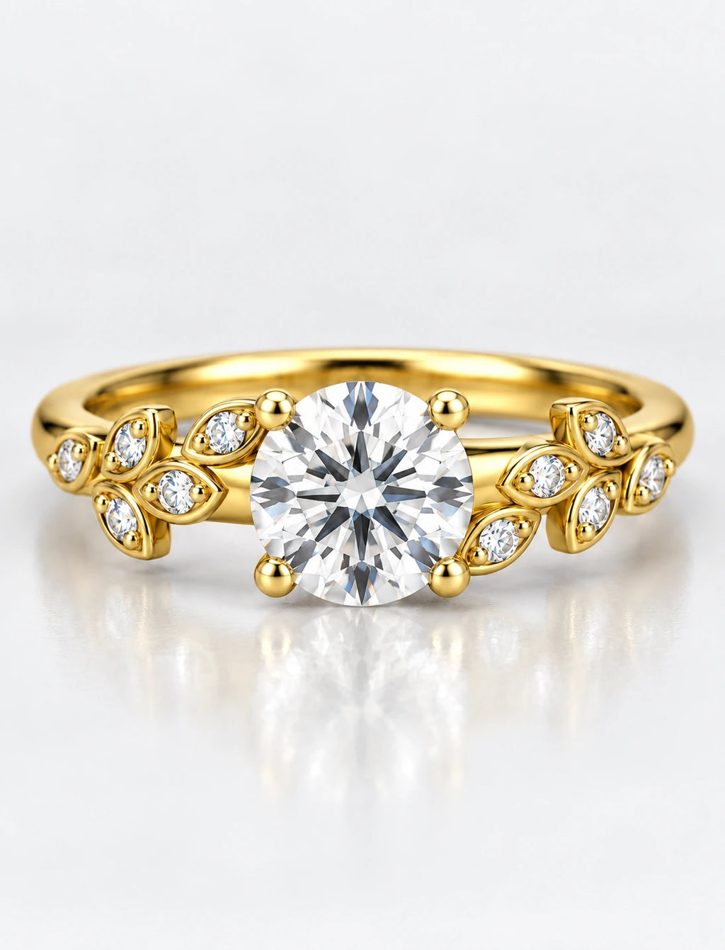 IGI Certified Round Lab Grown Diamond Solitaire with side Diamond Engagement Ring in 18K Yellow Gold