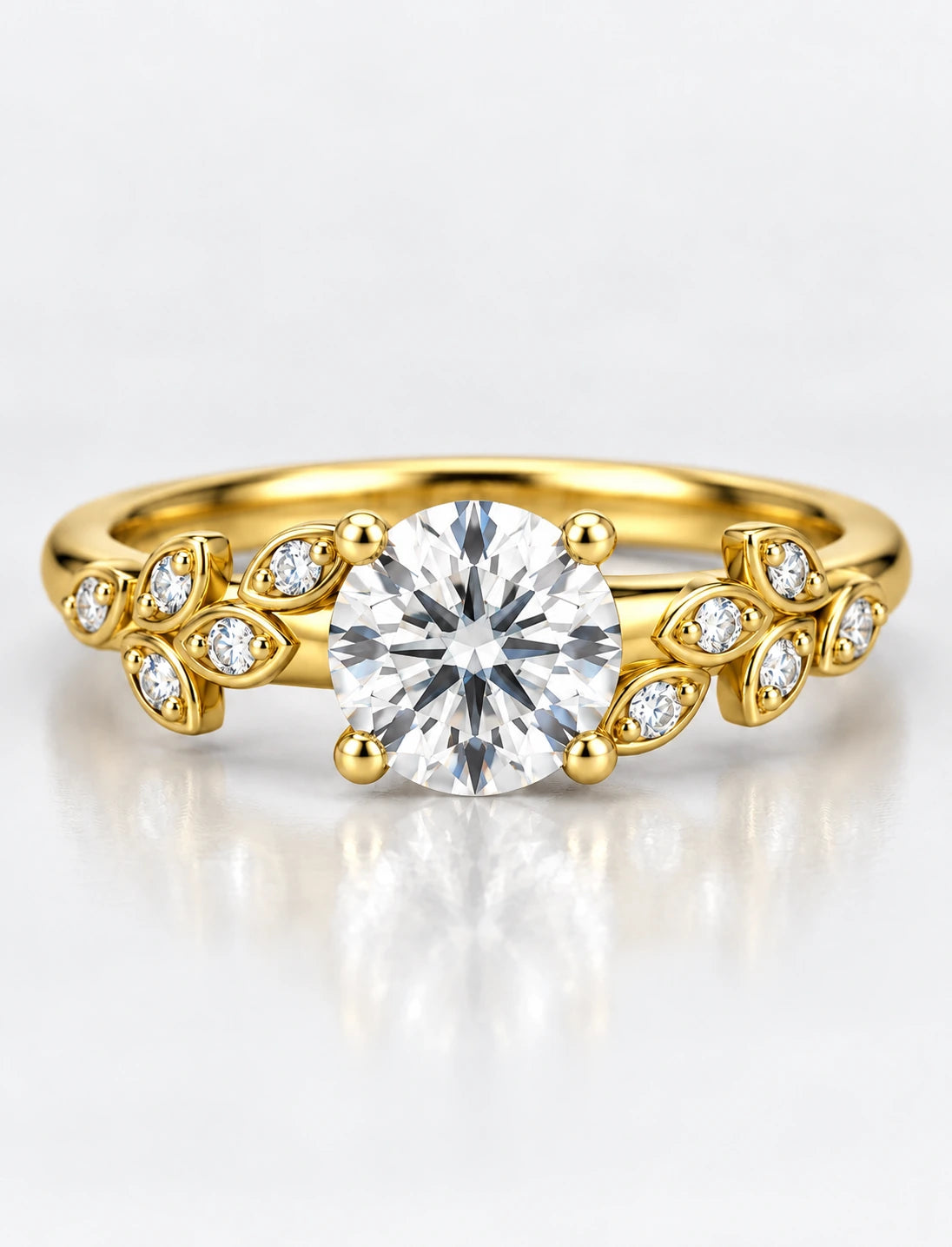 IGI Certified Round Lab Grown Diamond Solitaire with side Diamond Engagement Ring in 18K Yellow Gold