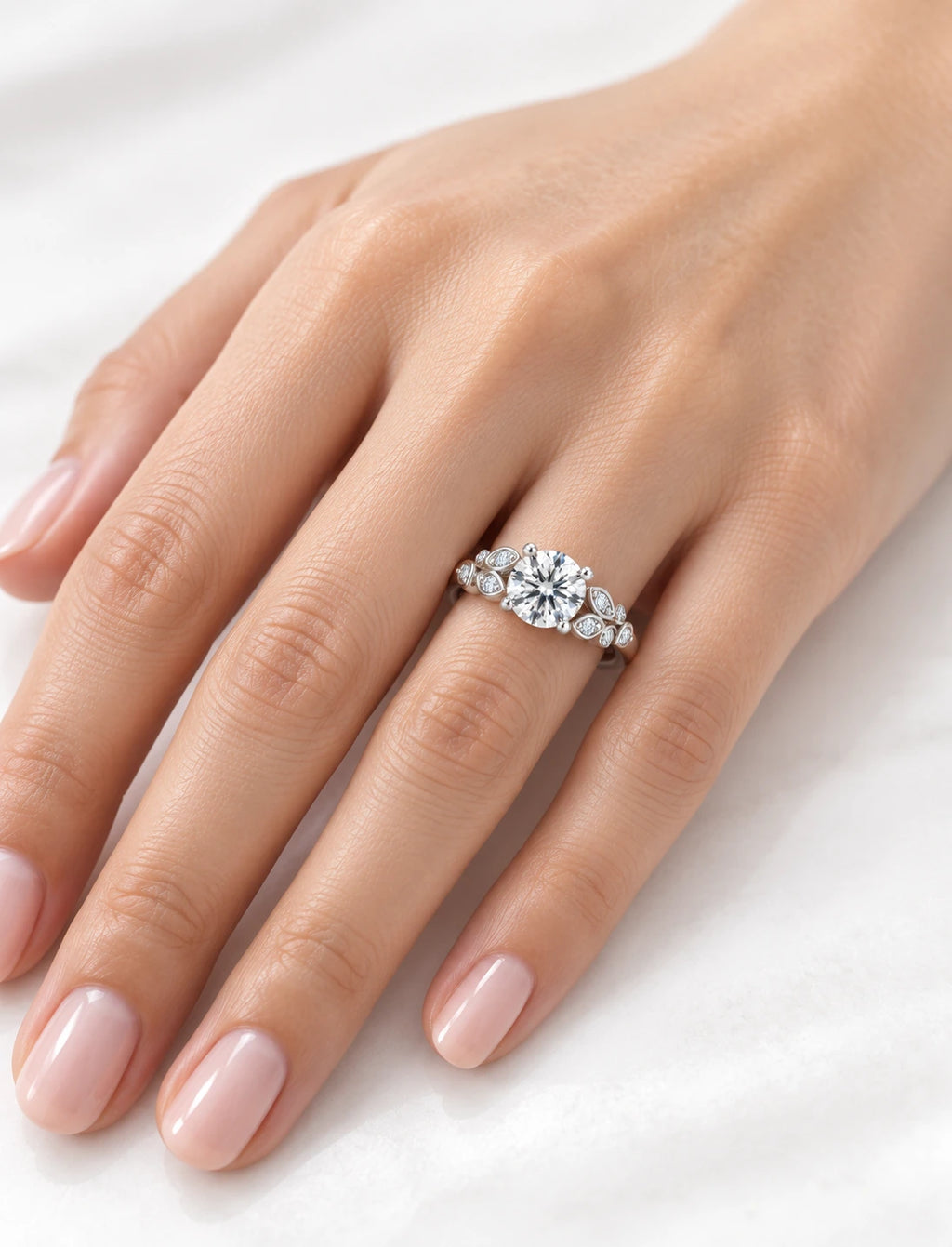 IGI Certified Round Lab Grown Diamond Solitaire with side Diamond Engagement Ring in 18K Yellow Gold