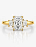 IGI Lab Grown The Classic Three-Stone Radiant Cut Diamond Engagement with Trapezoid Trilogy Ring in 18K Yellow Gold