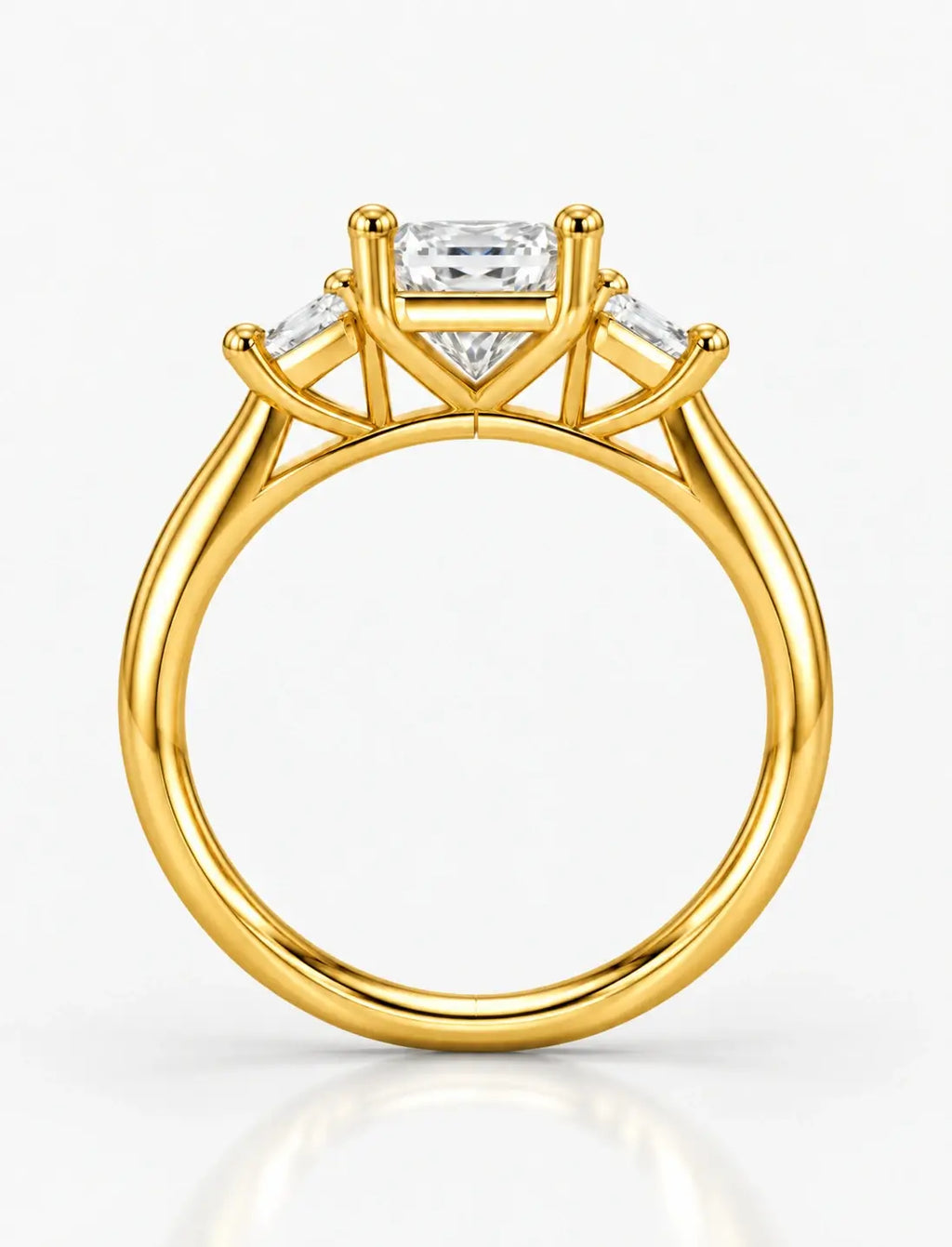 IGI Lab Grown The Classic Three-Stone Radiant Cut Diamond Engagement with Trapezoid Trilogy Ring in 18K Yellow Gold
