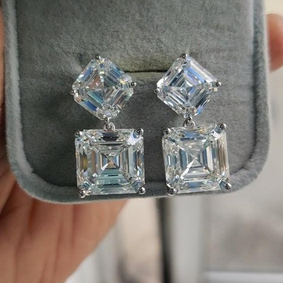 Last Piece ! Certified Huge 26.30Ct Asscher Diamond Dangle Earrings in Platinum 14.20Gram