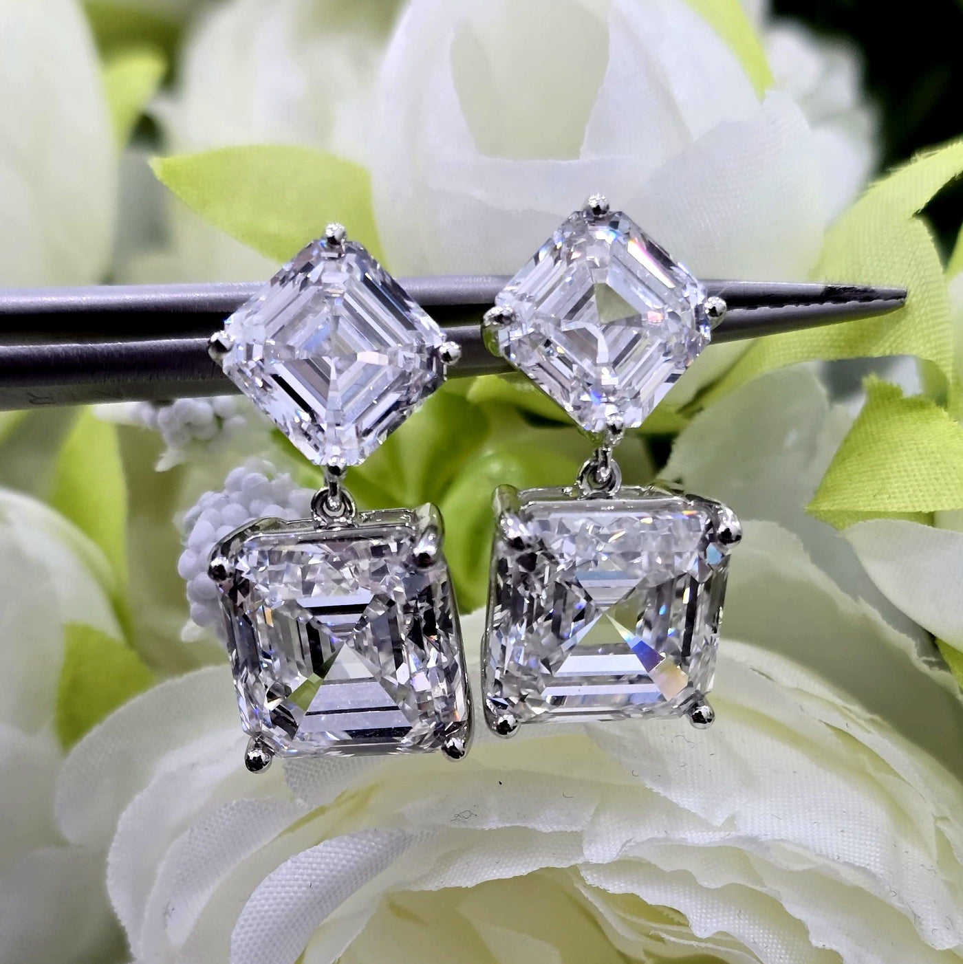 Last Piece ! Certified Huge 26.30Ct Asscher Diamond Dangle Earrings in Platinum 14.20Gram