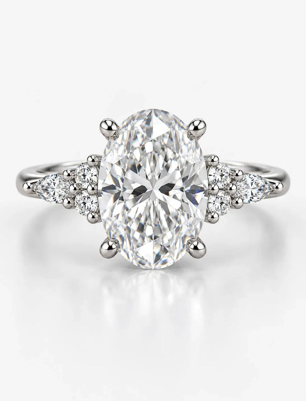 Oval Diamond Engagement Ring with side Marquise & Round DIamond IGI Certified Lab Grown Ring in Platinum