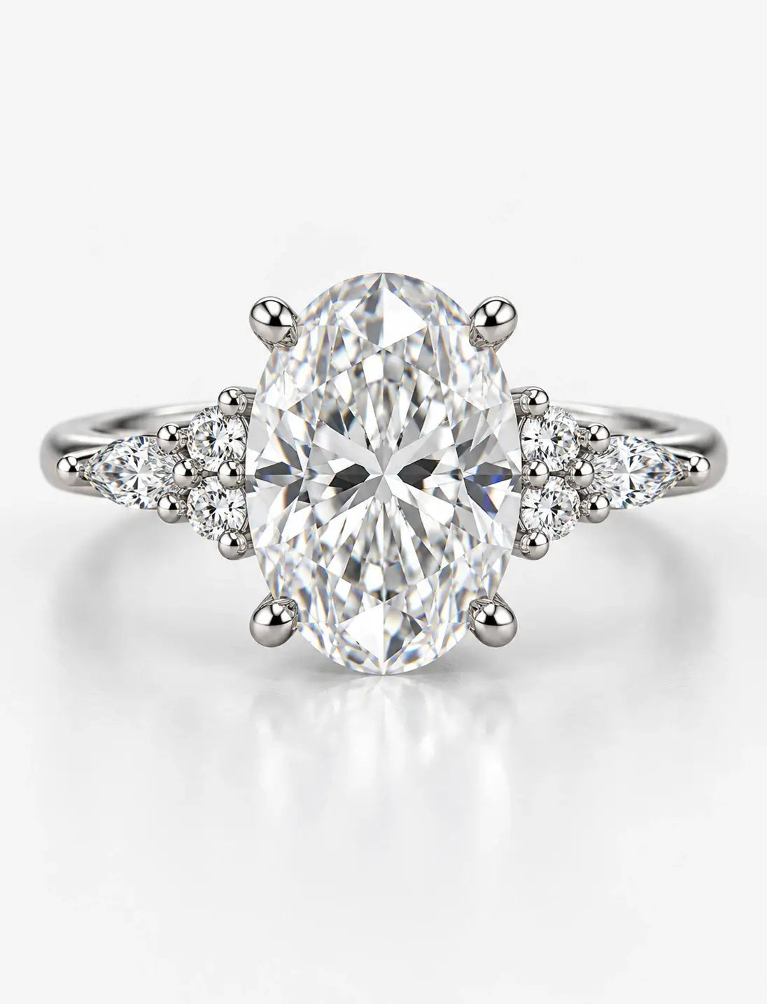 Oval Diamond Engagement Ring with side Marquise & Round DIamond IGI Certified Lab Grown Ring in Platinum