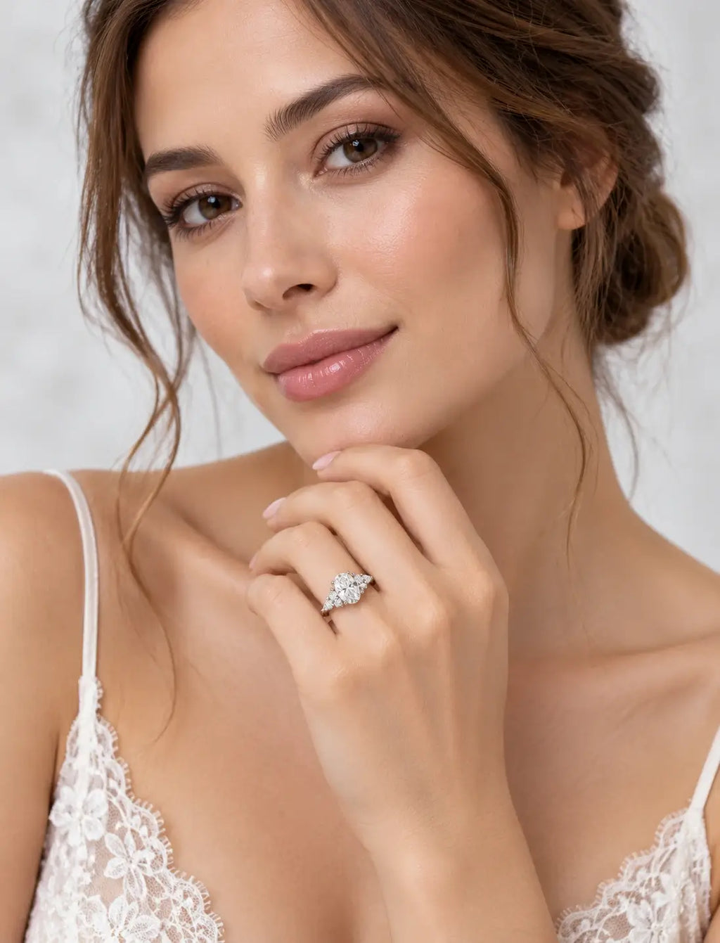 Oval Diamond Engagement Ring with side Marquise & Round DIamond IGI Certified Lab Grown Ring in Platinum