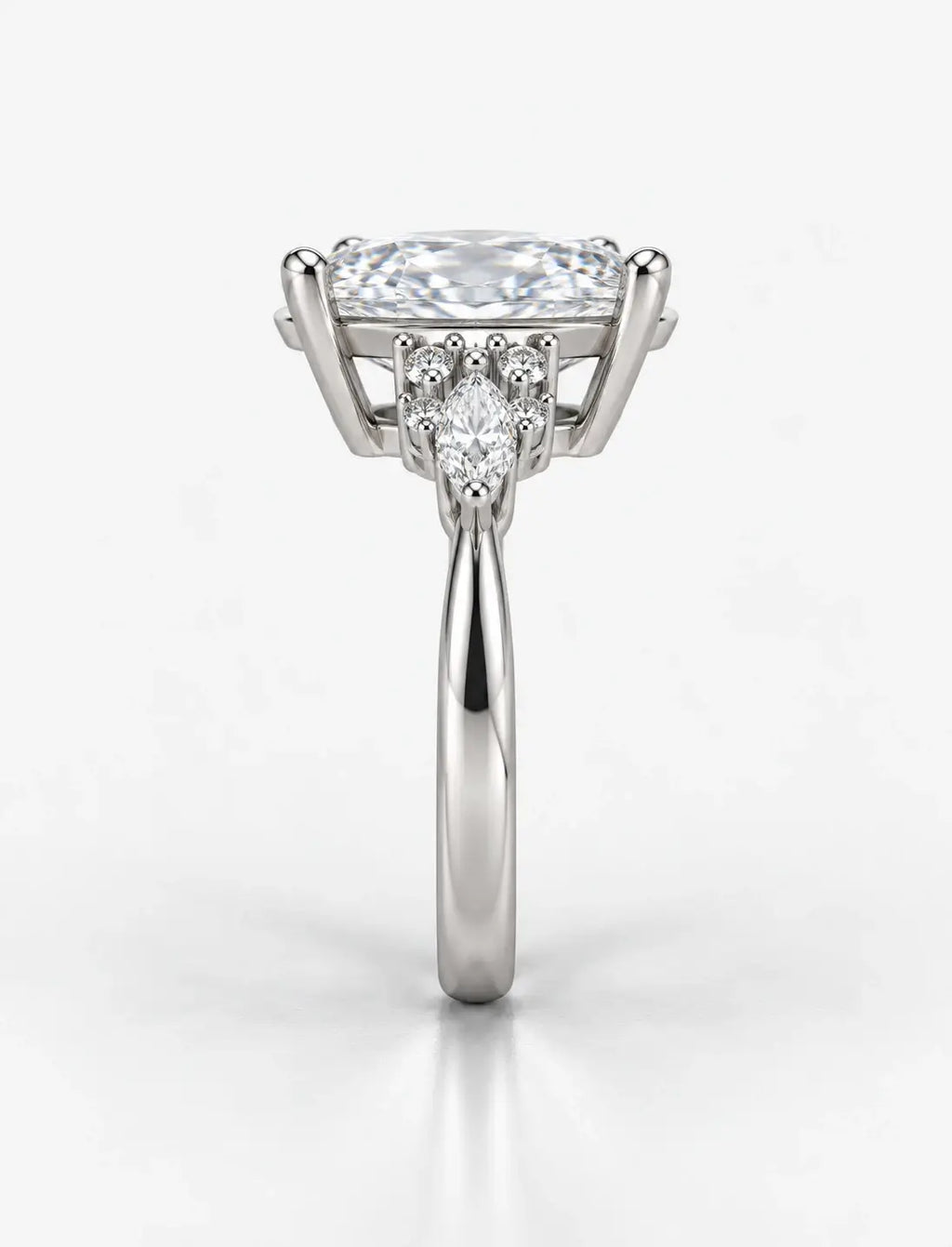 Oval Diamond Engagement Ring with side Marquise & Round DIamond IGI Certified Lab Grown Ring in Platinum