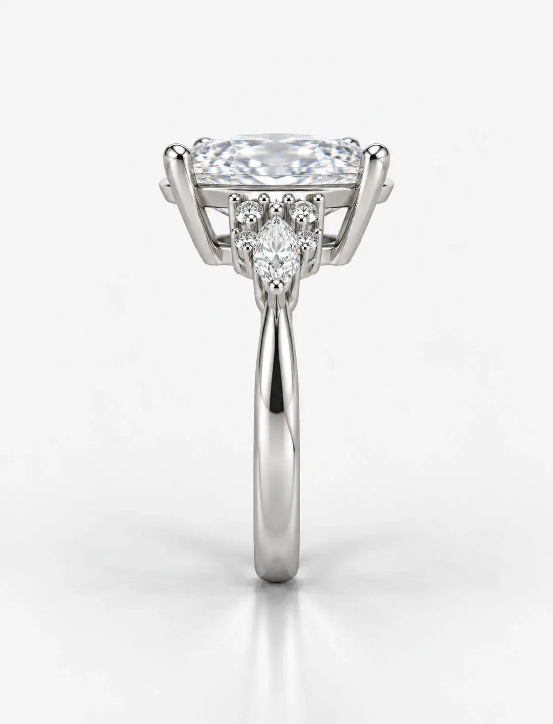 Oval Diamond Engagement Ring with side Marquise & Round DIamond IGI Certified Lab Grown Ring in Platinum