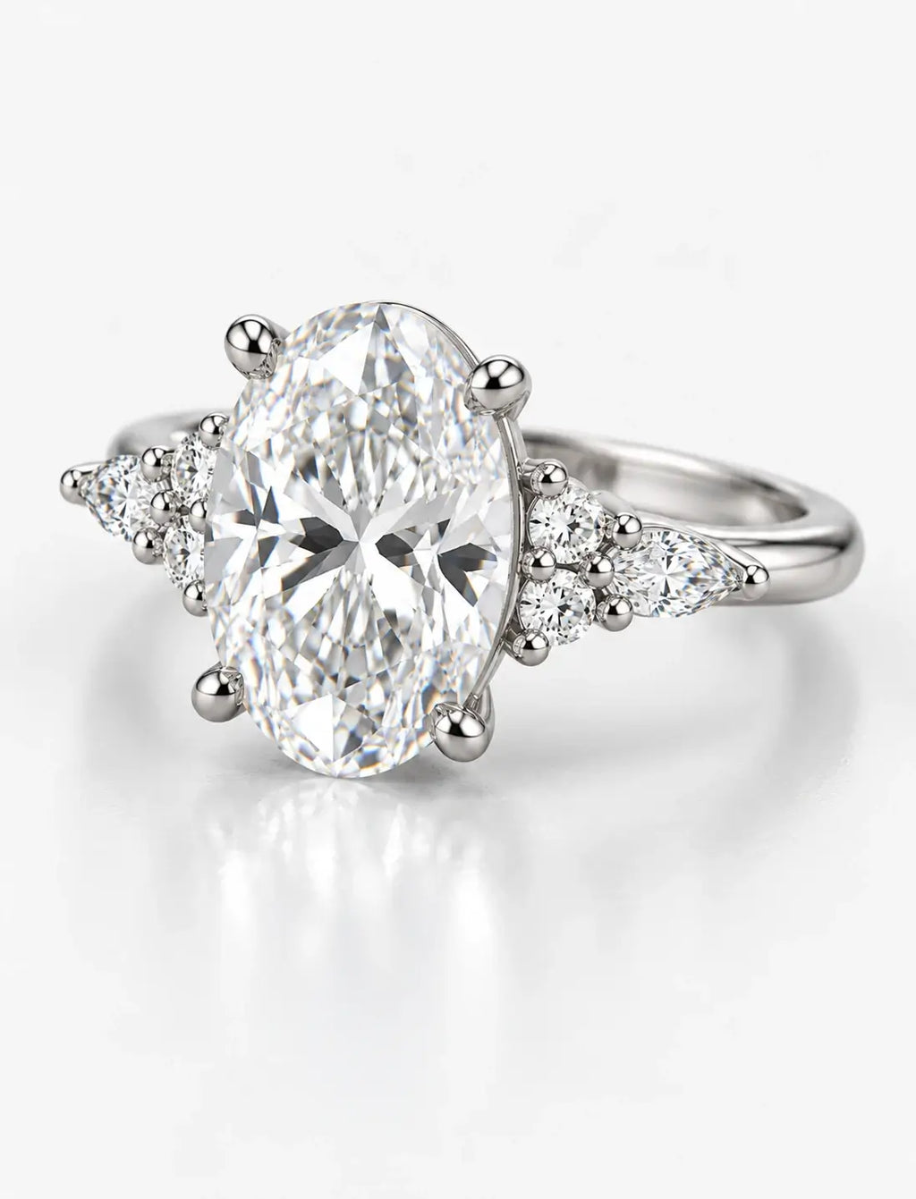 Oval Diamond Engagement Ring with side Marquise & Round DIamond IGI Certified Lab Grown Ring in Platinum