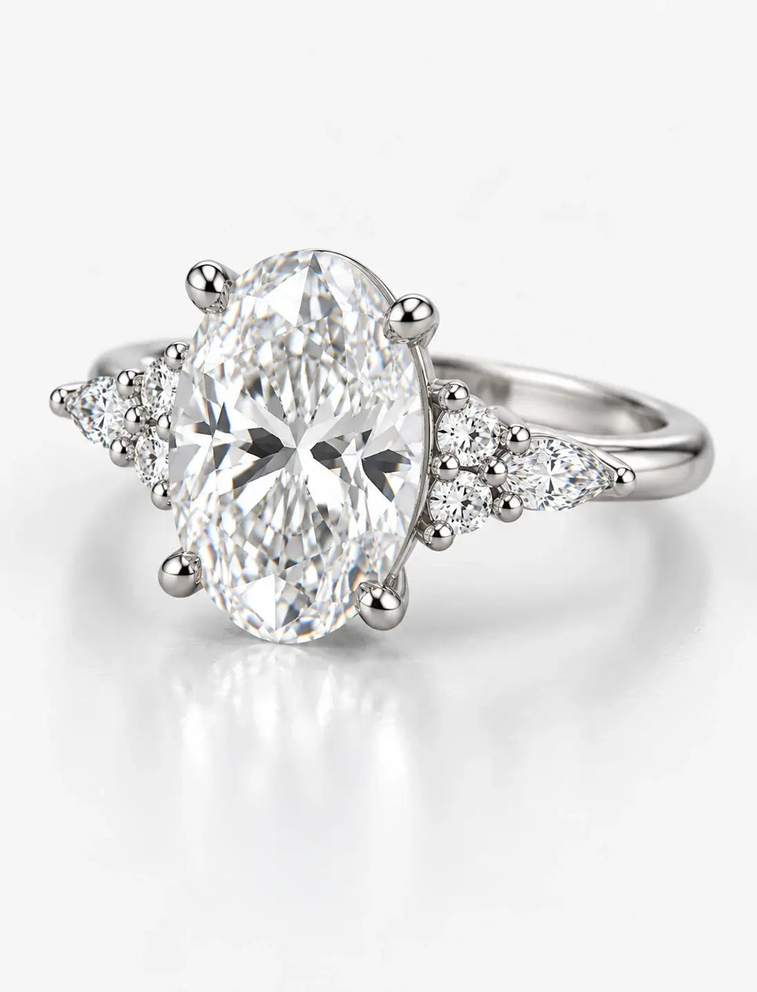 Oval Diamond Engagement Ring with side Marquise & Round DIamond IGI Certified Lab Grown Ring in Platinum