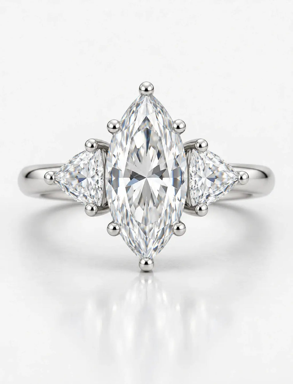 Marquise Cut Diamond Engagement Ring Women's IGI Certified Lab Grown with Side Trillion Cut Diamond Trilogy Ring In Platinum