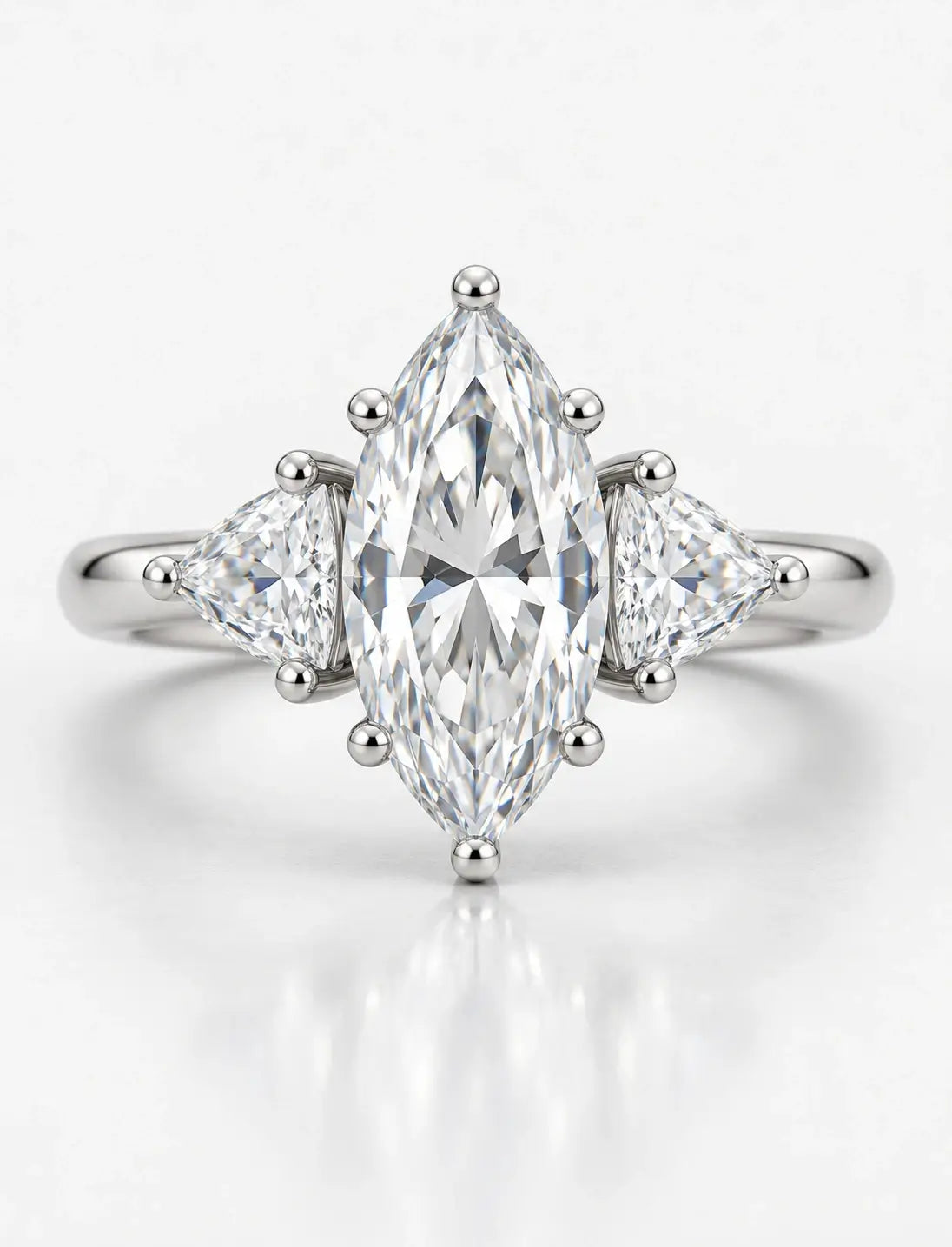 Marquise Cut Diamond Engagement Ring Women's IGI Certified Lab Grown with Side Trillion Cut Diamond Trilogy Ring In Platinum