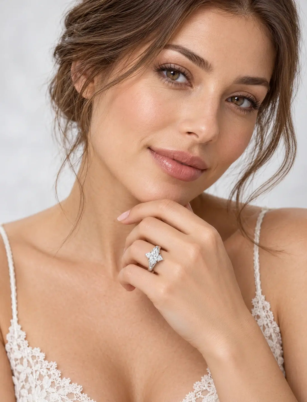 Marquise Cut Diamond Engagement Ring Women's IGI Certified Lab Grown with Side Trillion Cut Diamond Trilogy Ring In Platinum