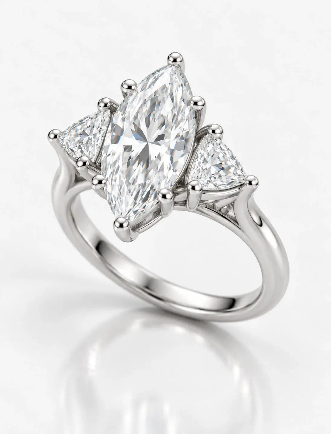 Marquise Cut Diamond Engagement Ring Women's IGI Certified Lab Grown with Side Trillion Cut Diamond Trilogy Ring In Platinum