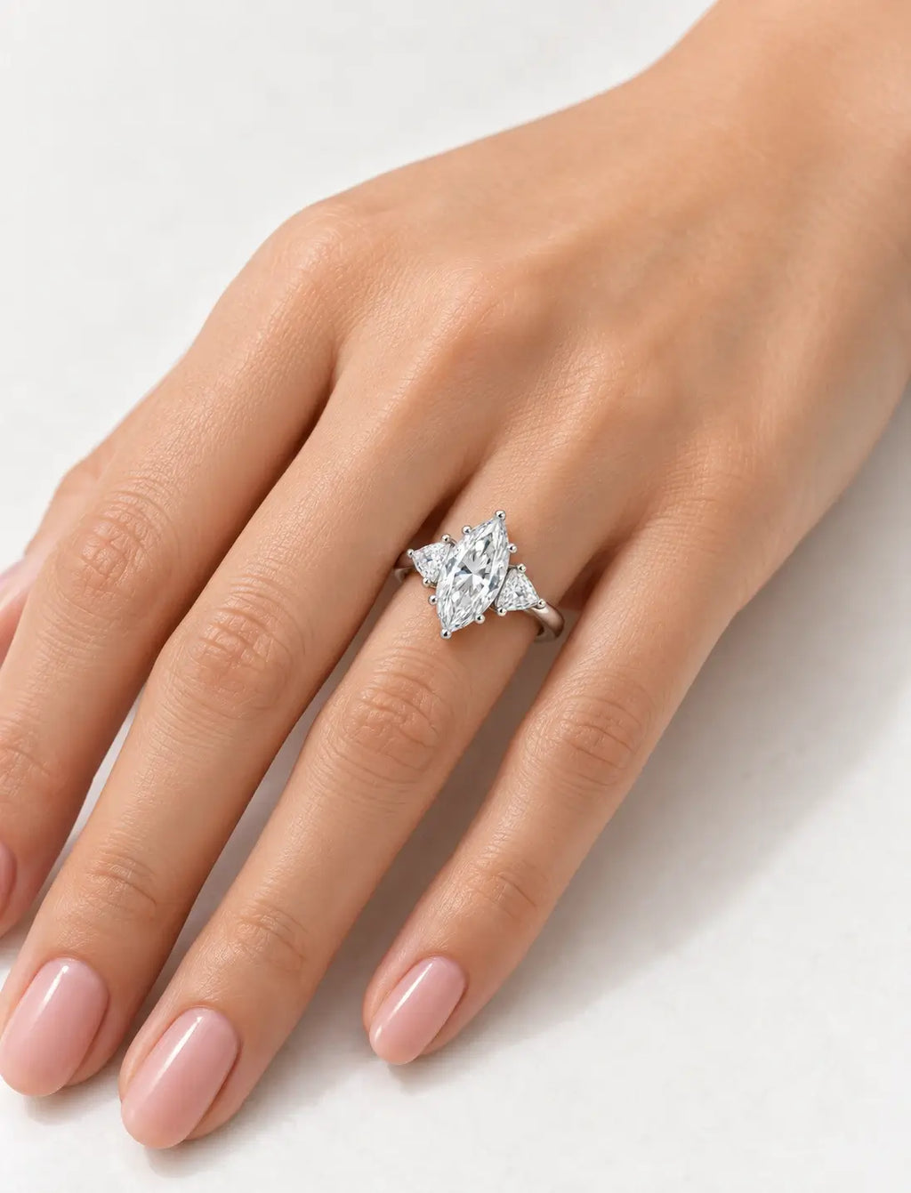 Marquise Cut Diamond Engagement Ring Women's IGI Certified Lab Grown with Side Trillion Cut Diamond Trilogy Ring In Platinum