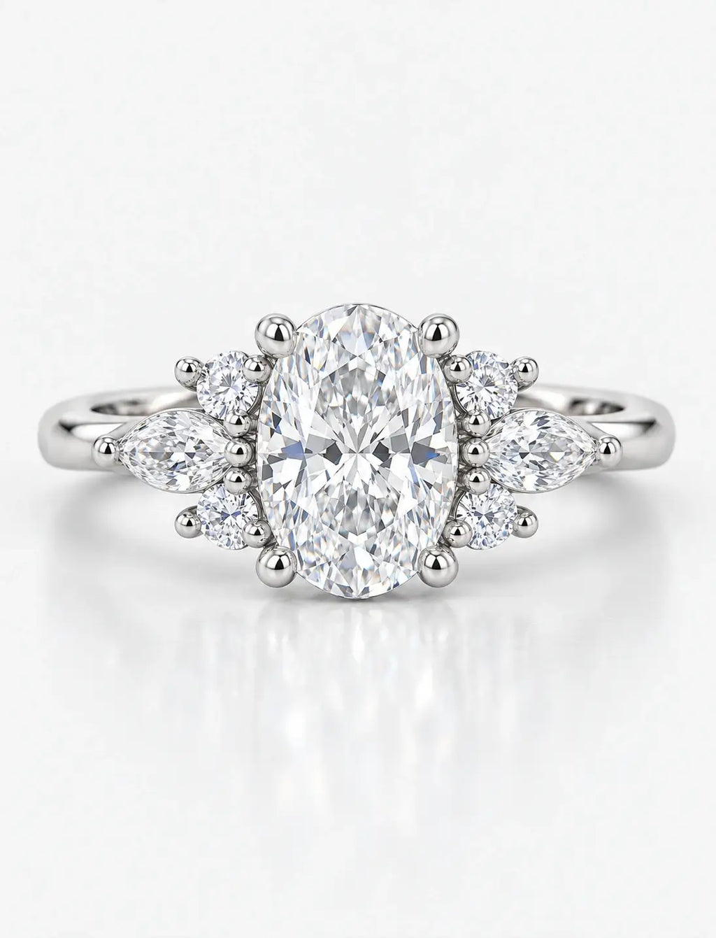 Oval and Marquise 1.95 Carat Diamond Engagement Ring Cluster Ring IGI Certified Lab Grown Ring in Platinum