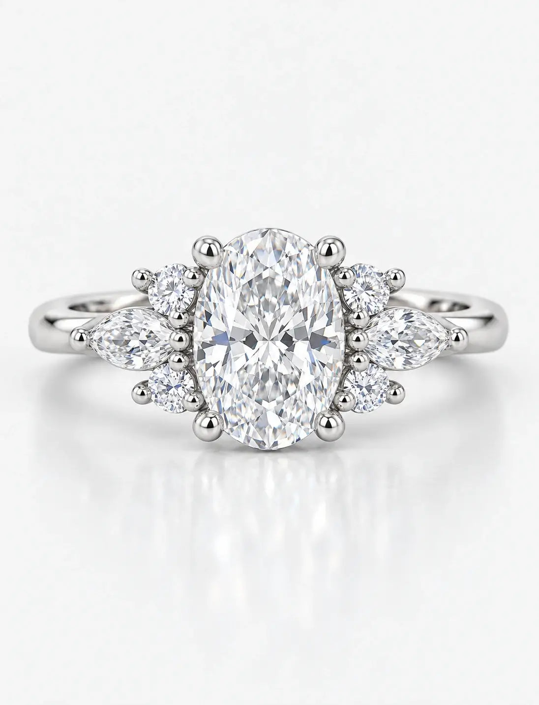 Oval and Marquise 1.95 Carat Diamond Engagement Ring Cluster Ring IGI Certified Lab Grown Ring in Platinum